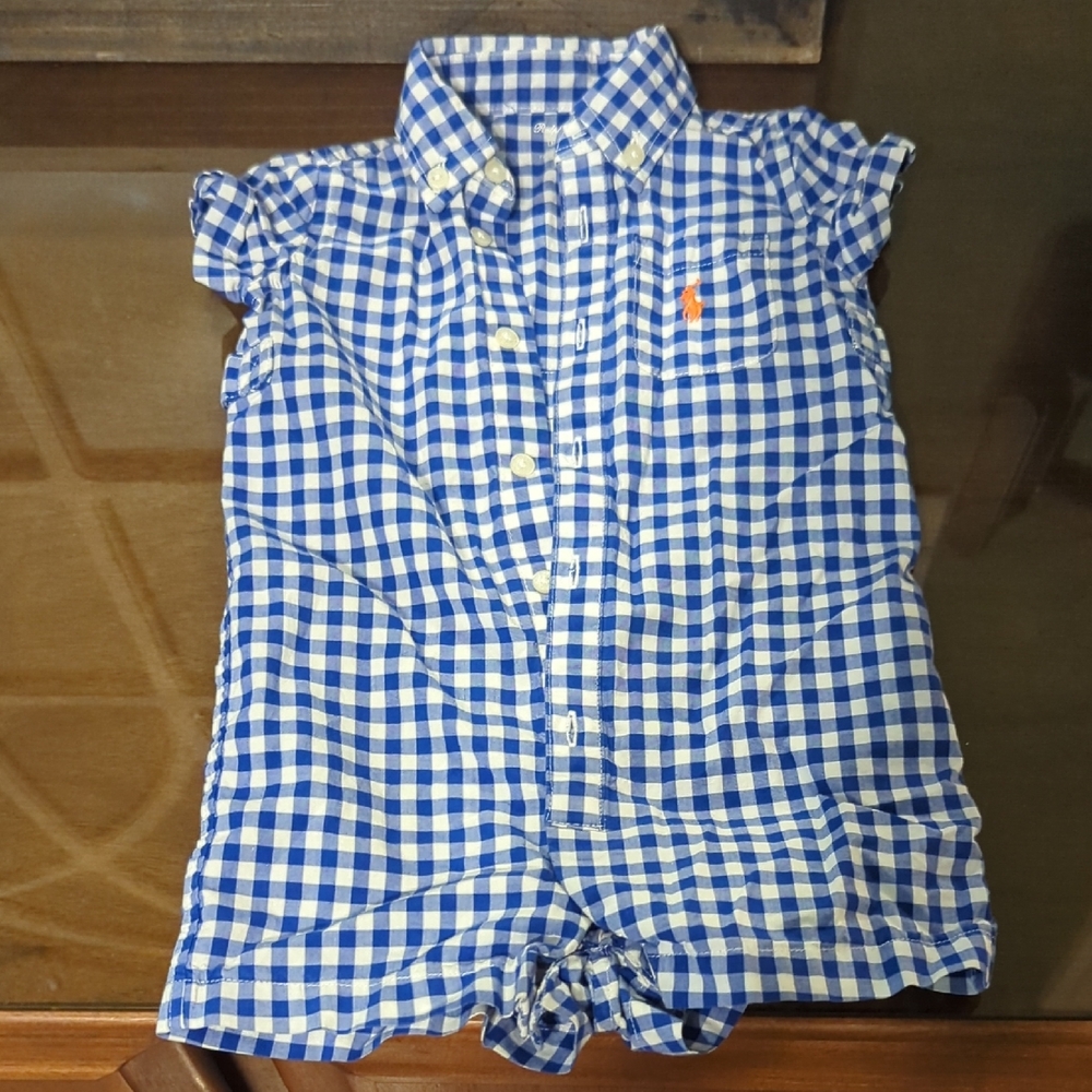 Ralph Lauren Blue Gingham One Piece Short Outfit